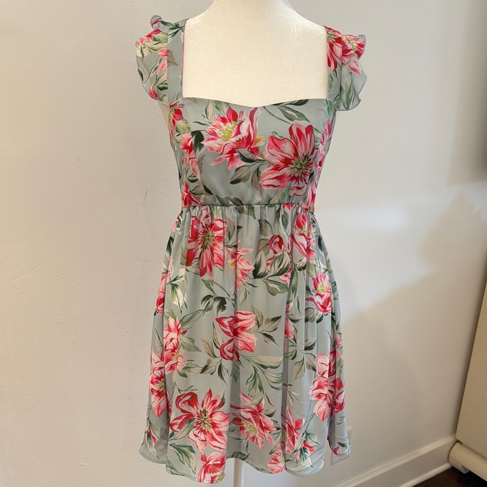 Show Me Your MuMu- June Floral Print Mini Dress w/Ruffled Sleeves - Size: Medium